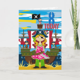 Girl Pirate Ship Scene 8e Anniversaire Carte