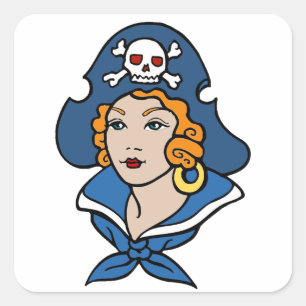 Girl Pirate Vierkante Sticker