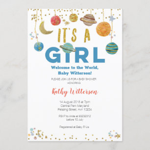 Girl Planets Buitenruimte Baby shower Uitnodiging