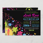 GIRL POWER Bright Bat Mitzvah Uitnodiging (Voorkant / Achterkant)