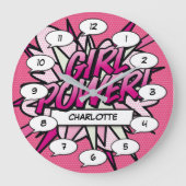 GIRL POWER Comic Book Pink Grote Klok (Voorkant)
