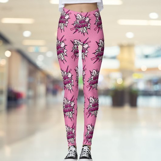 GIRL POWER Comic Book Pop Art Pink Leggings