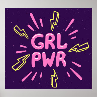 Girl power feminist slogan, violet background. poster