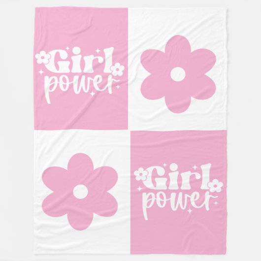 Girl Power Retro Flower Fleece Deken (Voorkant)