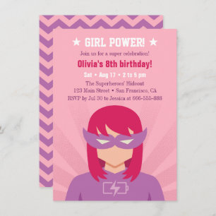 Girl Power Superheld Birthday Party Bash Kaart