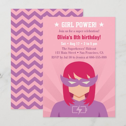Girl Power Superhero Verjaardagsfeestje Bash Kaart (Voorkant / Achterkant)