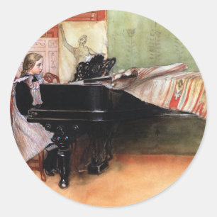 Girl Pplay Piano Ronde Sticker