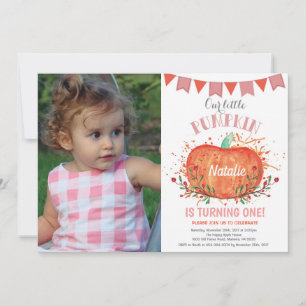 Girl Pumpkin Birthday Invitation Oranje en Roze Kaart