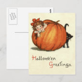 Girl Pumpkin Black Cat Briefkaart (Voorkant / Achterkant)