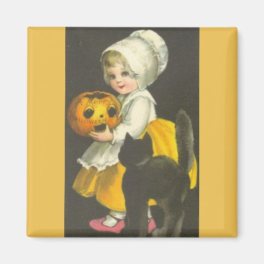 Girl Pumpkin Black Cat  Halloween Magnet Magneet (Voorkant)