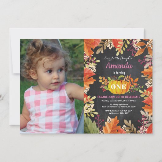 Girl Pumpkin Herfst Birthday Uitnodiging (Voorkant)