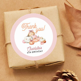 Girl Pumpkin Patch Bows Verjaardagsfeest Ronde Sticker