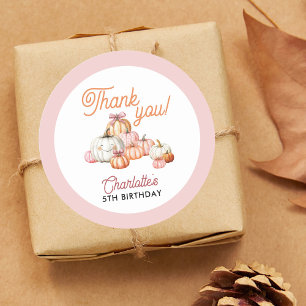 Girl Pumpkin Patch Bows Verjaardagsfeest Ronde Sticker
