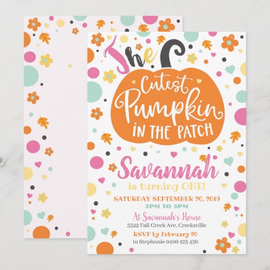 Girl Pumpkin Verjaardag Uitnodiging (Voorkant / Achterkant)