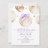 Girl Purple Shell Baby Shower Invitation (Devant)