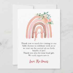 Girl Rainbow Baby, Boho Baby shower Hartelijk dank Kaart