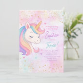 Girl Rainbow Unicorn Invitation de fête d'annivers (Debout devant)