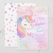 Girl Rainbow Unicorn Invitation de fête d'annivers (Devant / Derrière)