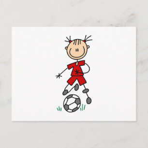 Girl Red Uniform Stick Figuur Soccer Player Giften Briefkaart