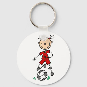 Girl Red Uniform Stick Figuur Soccer Player Giften Sleutelhanger