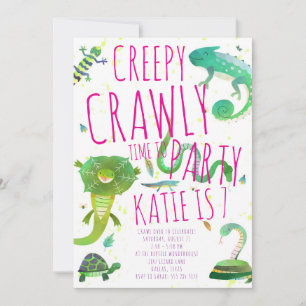 Girl Reptile Birthday Invitation - Lizards & Snake Kaart