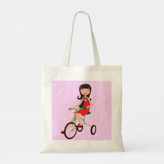 Girl Riding a Bike Canvas tas (Achterkant)
