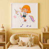 Girl Riding A Unicorn Poster
