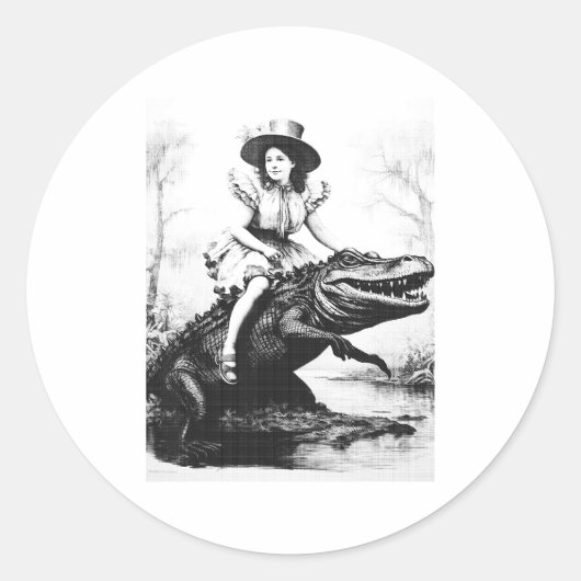 Girl Riding Alligator _ Weird Funny Florida Crocod Ronde Sticker (Voorkant)