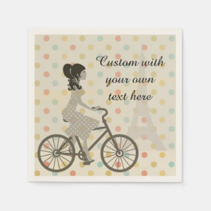 Girl Riding Bike in Paris Polka Dot Custom Text Servet