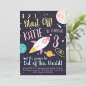 Girl Rocket Ship Space Invitation Anniversaire (Debout devant)