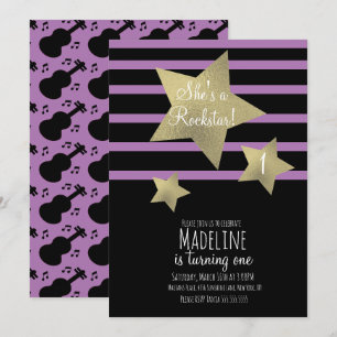 Girl Rockstar Guitar Faux Gold Star Kaart