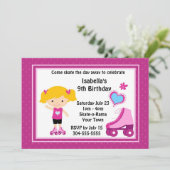 Girl Roller Skating Birthday Party Kaart (Staand voorkant)