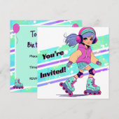 Girl Roller Skating Verjaardag Uitnodiging (Voorkant / Achterkant)