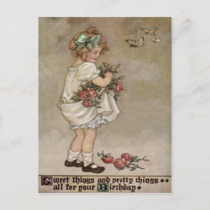 Girl Rose Butterfly Birthday Briefkaart