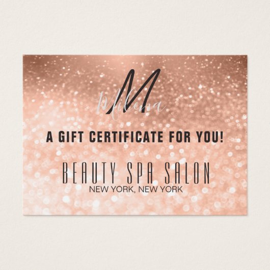 Girl Rose Gold Glittery Monogramme Certificat cade (Devant)