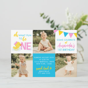 Girl Rubber Duck 3 Photo Anniversaire Invitation