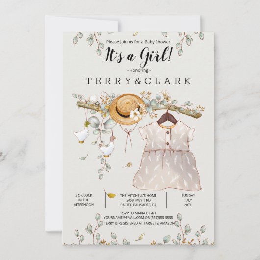 Girl Rustic Farm Country Baby shower Invitation (Devant)