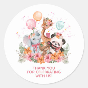 Girl Safari Animals Ronde Sticker