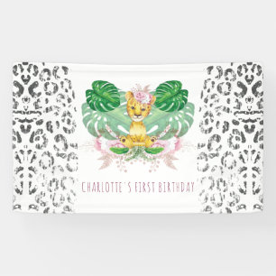 Girl Safari Birthday Lion Illustration Spandoek