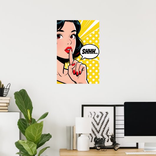 Girl Saying Shhhhh Pop Art Poster (Thuiskantoor)