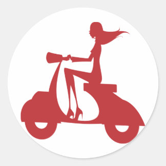 Girl Scooter red Ronde Sticker