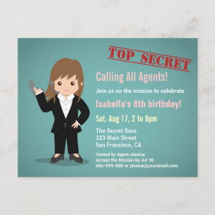 Girl Secret Agent Birthday Party Kaart