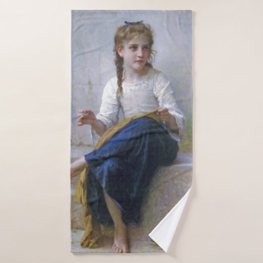 Girl Sewing, Bouguereau Badhanddoek (Badhanddoek)