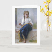 Girl Sewing, Bouguereau Kaart (Gele Bloem)