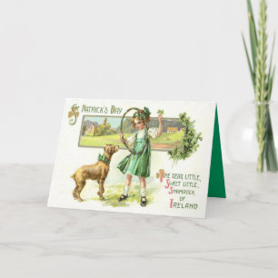 Girl Shamrock Four Leaf Clover Dog Hoop Kaart