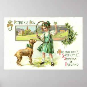 Girl Shamrock Four Leaf Clover Dog Hoop Poster