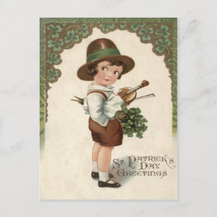 Girl Shamrock Viool Briefkaart