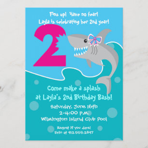 Girl Shark Bite Invite - 2e verjaardagsfeestje Kaart