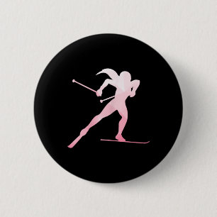 Girl Silhouette Cross Country Skiing Winter Sports Ronde Button 5,7 Cm