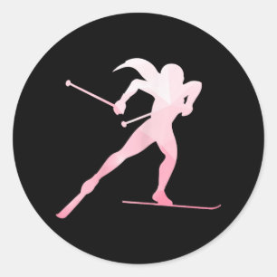 Girl Silhouette Cross Country Skiing Winter Sports Ronde Sticker